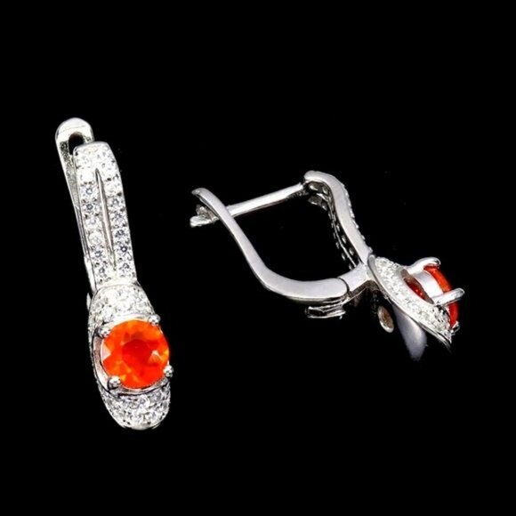 925 Sterling Silver Earrings Oval Orange Opal 10x8mm Natural  Natural Heated Orange Opal 5mm &‎ Cz 925 Sterling Silver Jewelry Earrings
